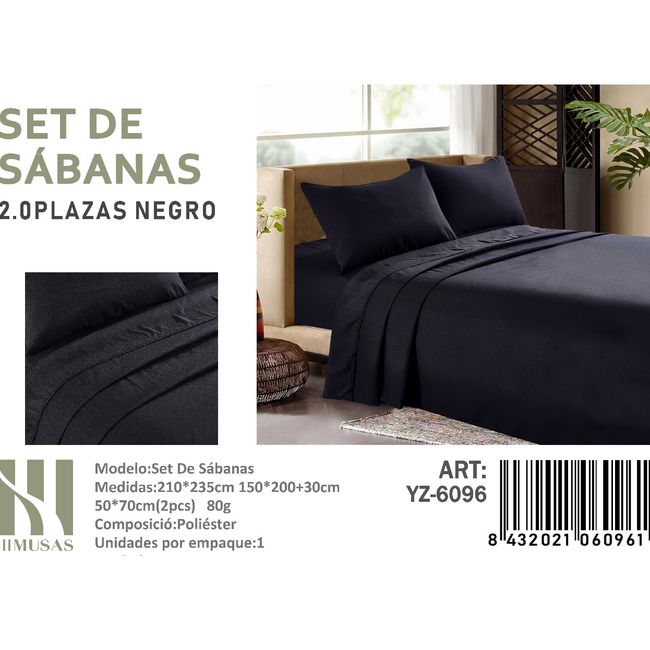 ANGELES DEL HOGAR - Set De Sabanas 2 Plazas  Color Negro 150 Hilos + 2 Funda De Almohada