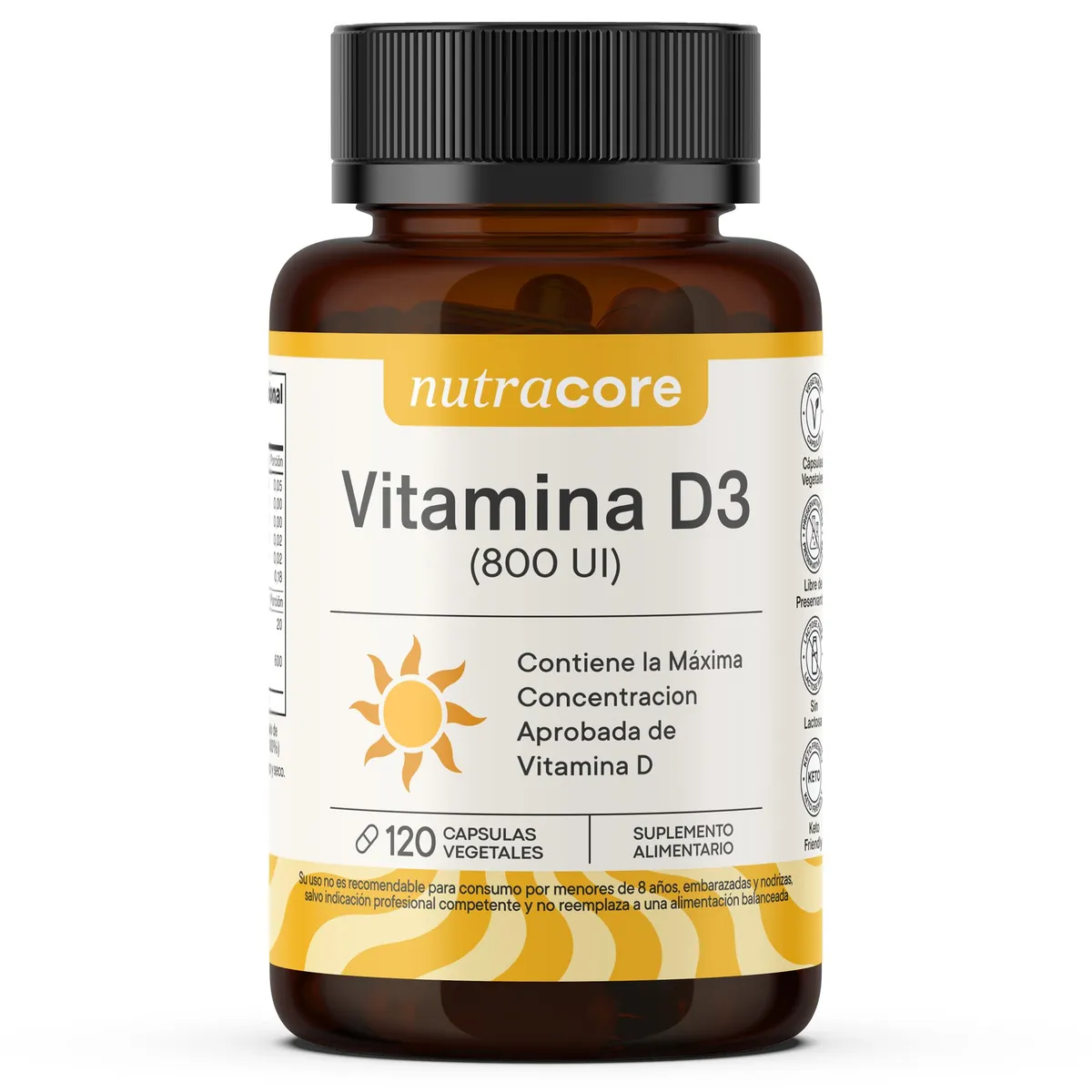 NUTRACORE - Vitamina D3 800 UI x 120 Cápsulas Natural - Nutracore