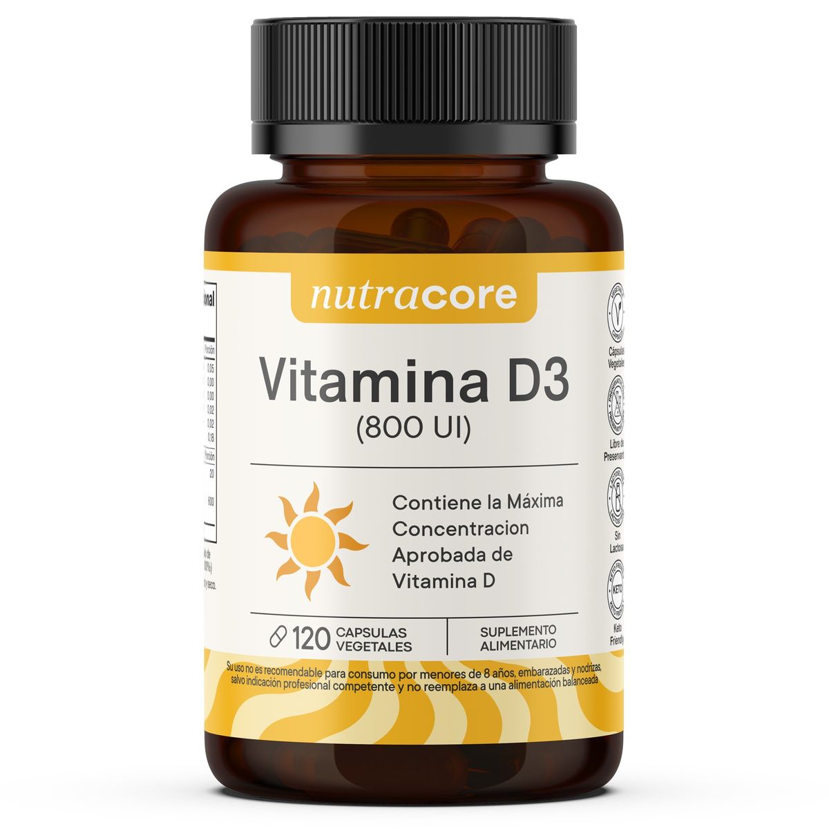 NUTRACORE - Vitamina D3 800 UI x 120 Cápsulas Natural - Nutracore