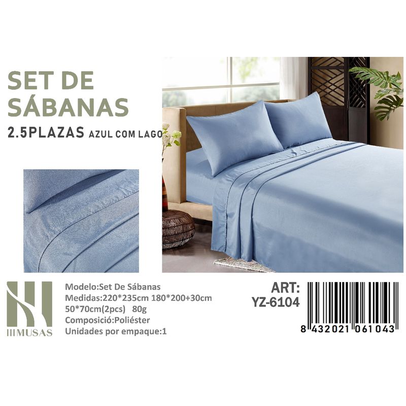 ANGELES DEL HOGAR - Set De Sabanas King  Color Azul Com Lago  150 Hilos + 2 Funda De Almo