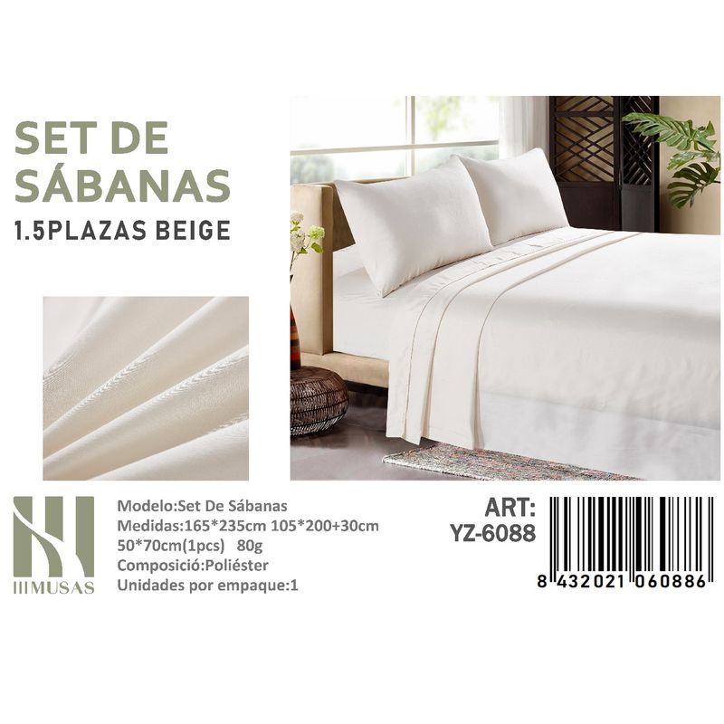 ANGELES DEL HOGAR - Set De Sabanas Plaza y Media Color Beige 150 Hilos + 1 Funda De Almo