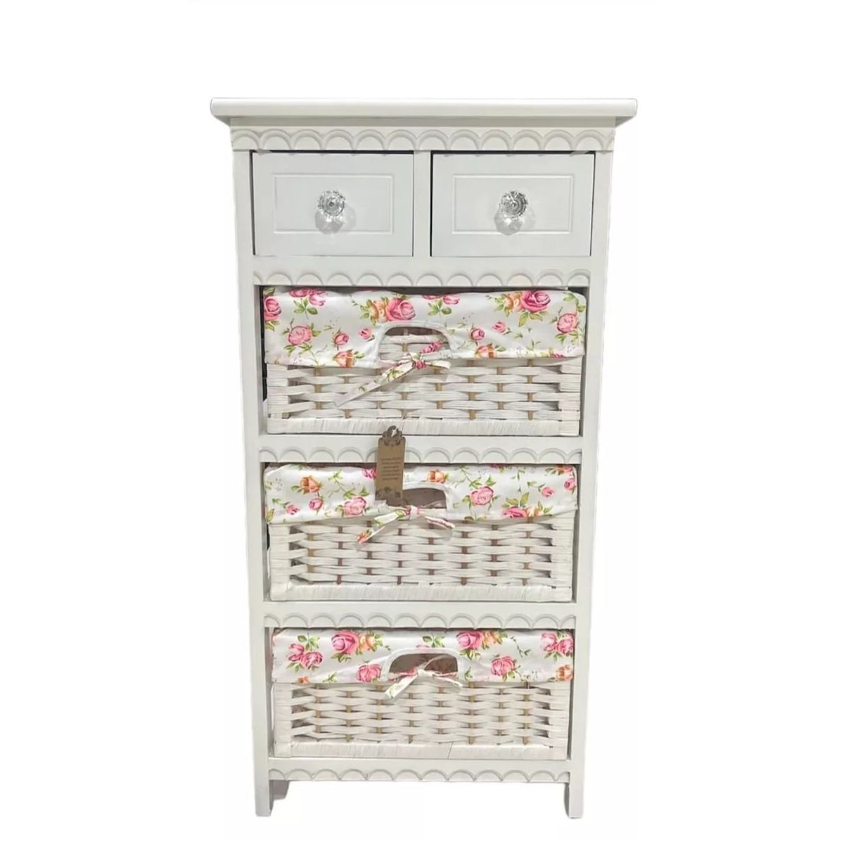 GENERICO - Mueble Lacado Floreado 2 Cajones 3 Cestos - S4007