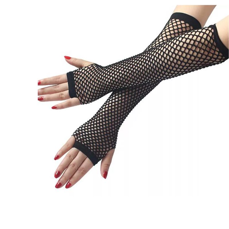 EPIC - Guantes De Malla Largos Con Brillos Rock Punk Gótico Cosplay
