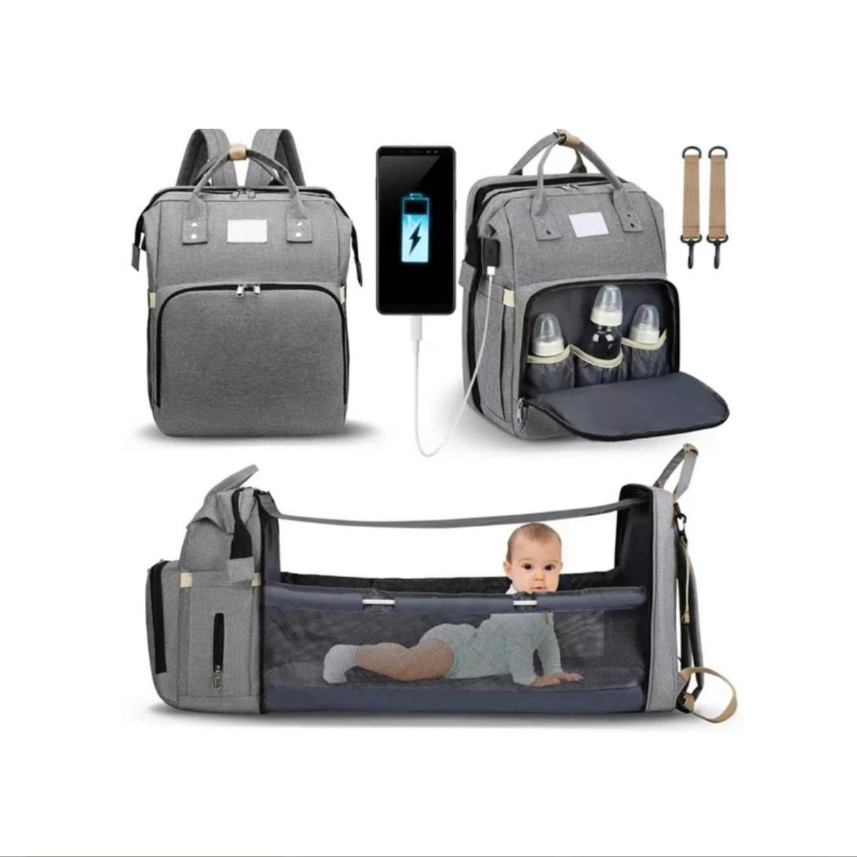 ACTUAL - Mochila Maternal 3 en 1 Pañalera Cuna Mudador Impermeable