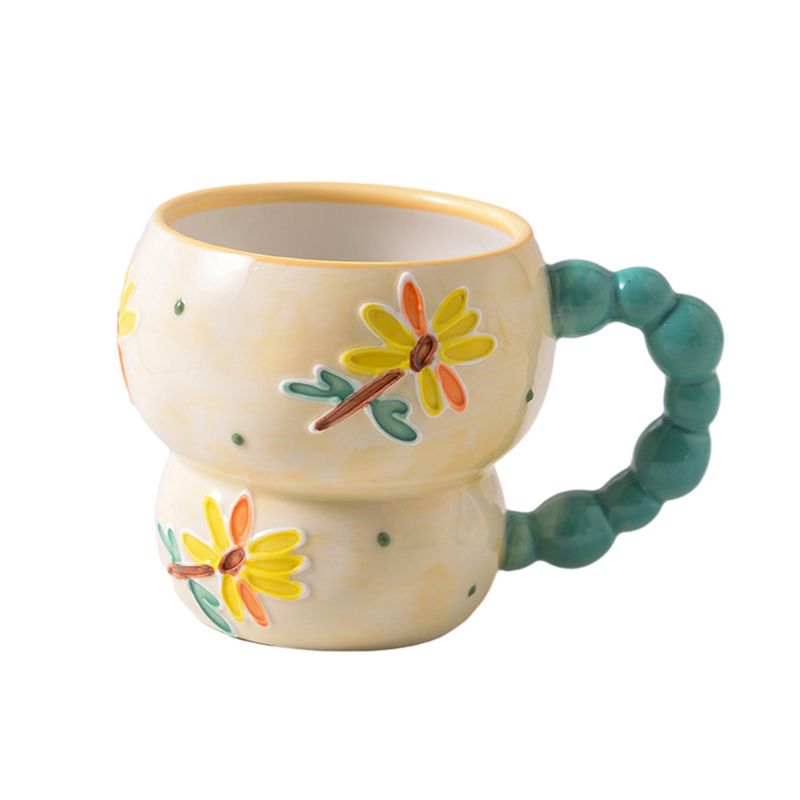 GENERICO - Taza Mug De Cerámica Diseño Vintage Verde Perlas 420ml
