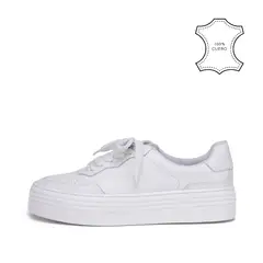 AMPHORA - Zapatilla gabriela cuero blanco