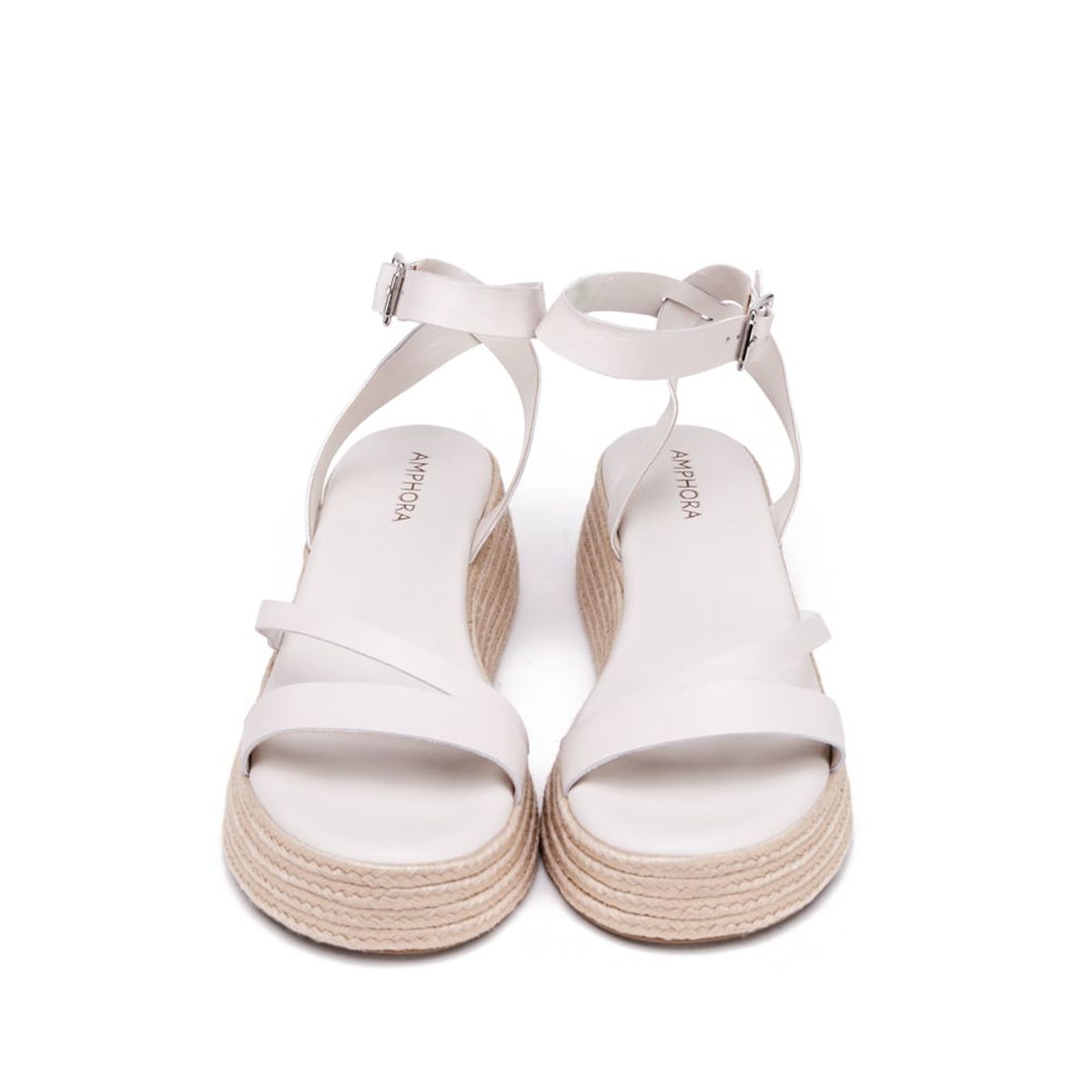 AMPHORA - Sandalia carolina cuero blanco crudo