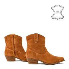 AMPHORA - Botin taco nara cuero beige oscuro