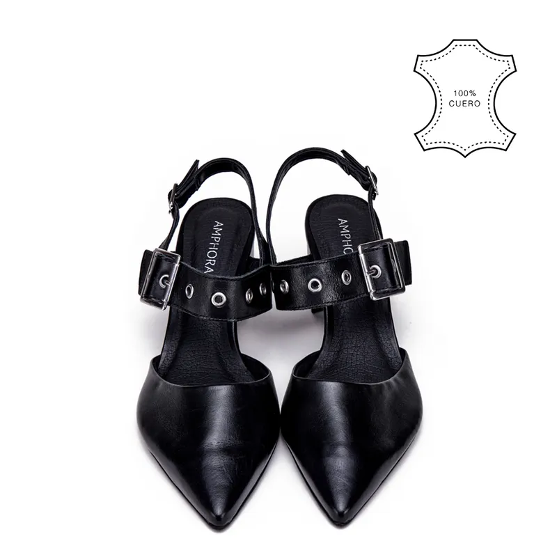 AMPHORA - Zapato Taco diana cuero negro