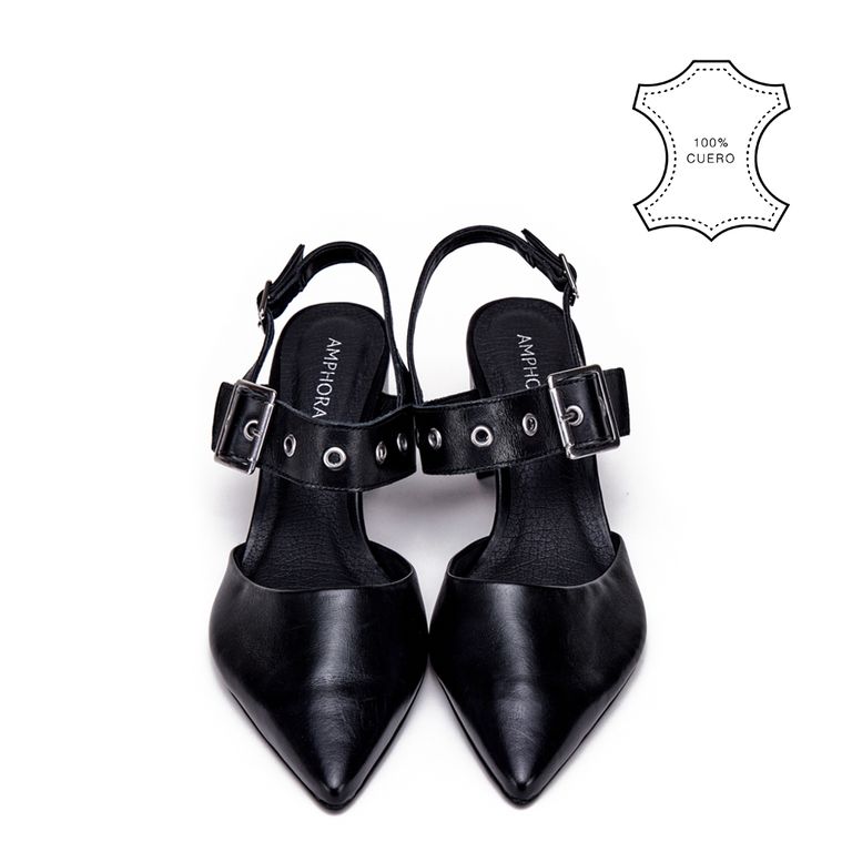 Zapato taco diana cuero negro