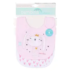 BAMBINO - Set 2 Babero Algodón Impermeable Rosado Conejita Niña