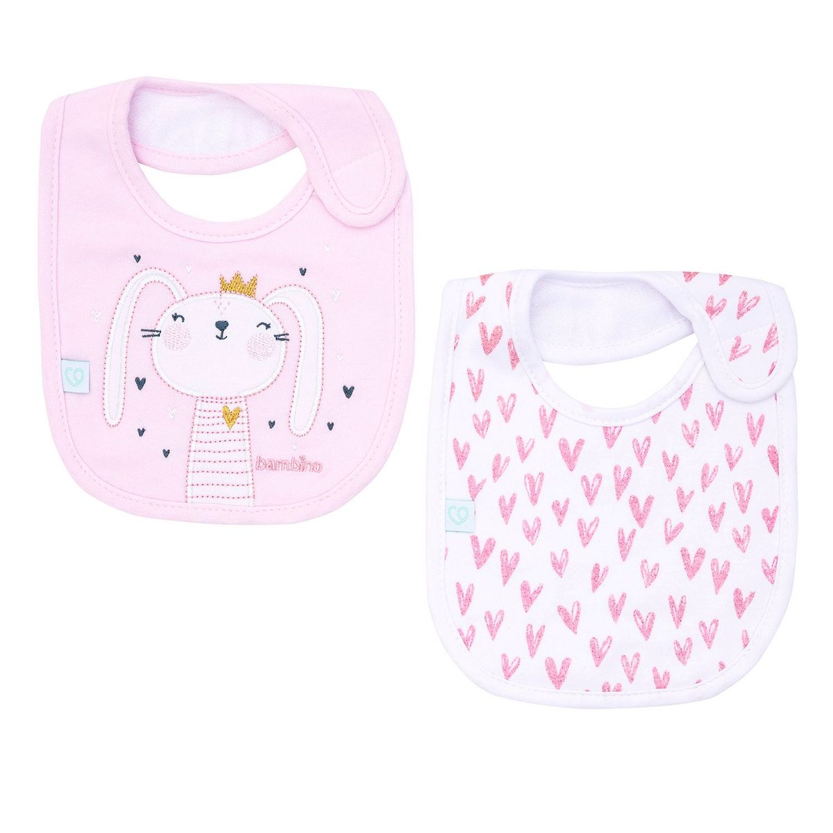 BAMBINO - Set 2 Babero Algodón Impermeable Rosado Conejita Niña