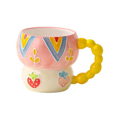 Generico Taza Mug De Cerámica Diseño Vintage Amarillo Perlas