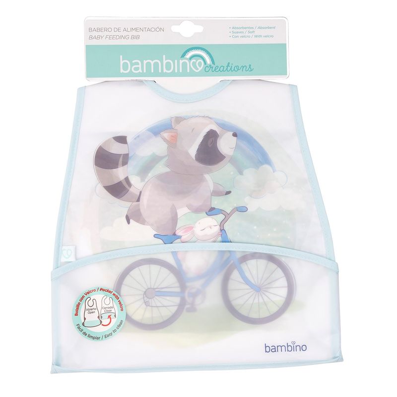 BAMBINO - Babero De Alimentacion Celeste Mapache Niño