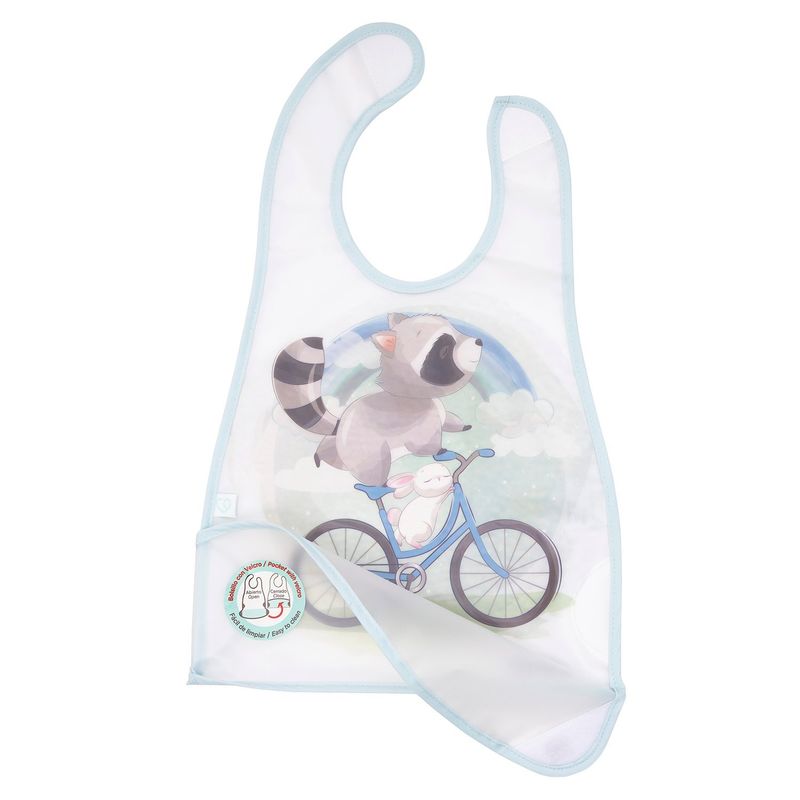 BAMBINO - Babero De Alimentacion Celeste Mapache Niño