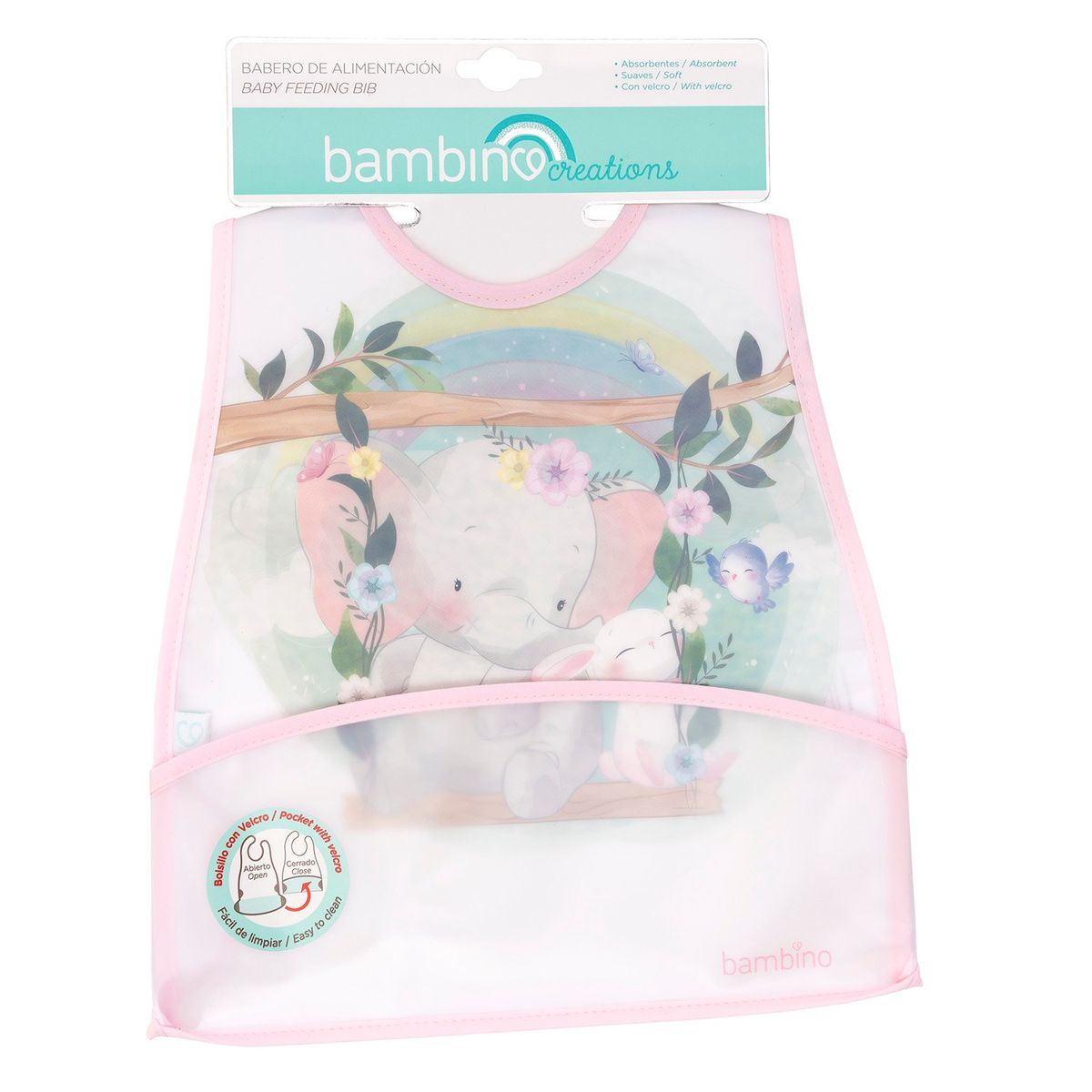 BAMBINO - Babero De Alimentacion Rosado Elefante Niña