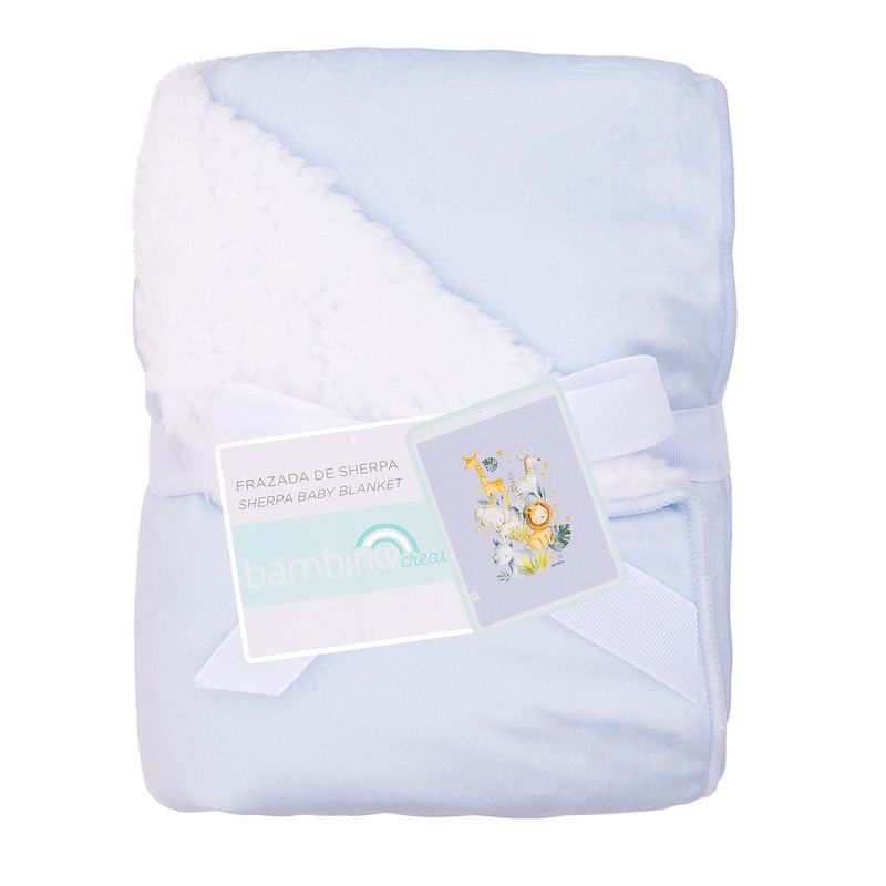 BAMBINO - Frazada De Sherpa Celeste Animales Niño