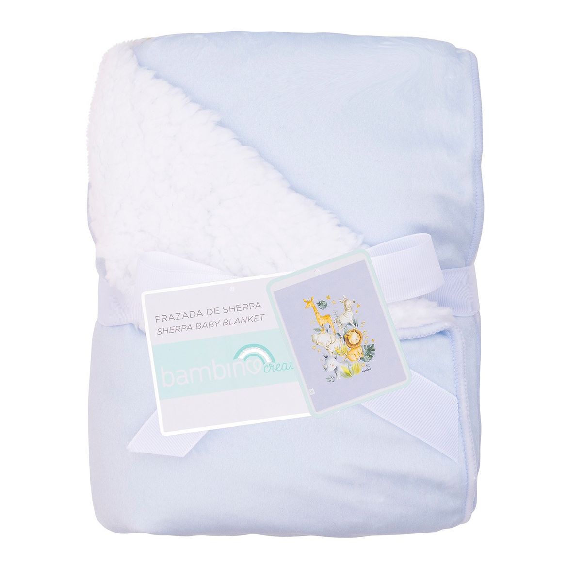 BAMBINO - Frazada De Sherpa Celeste Animales Niño