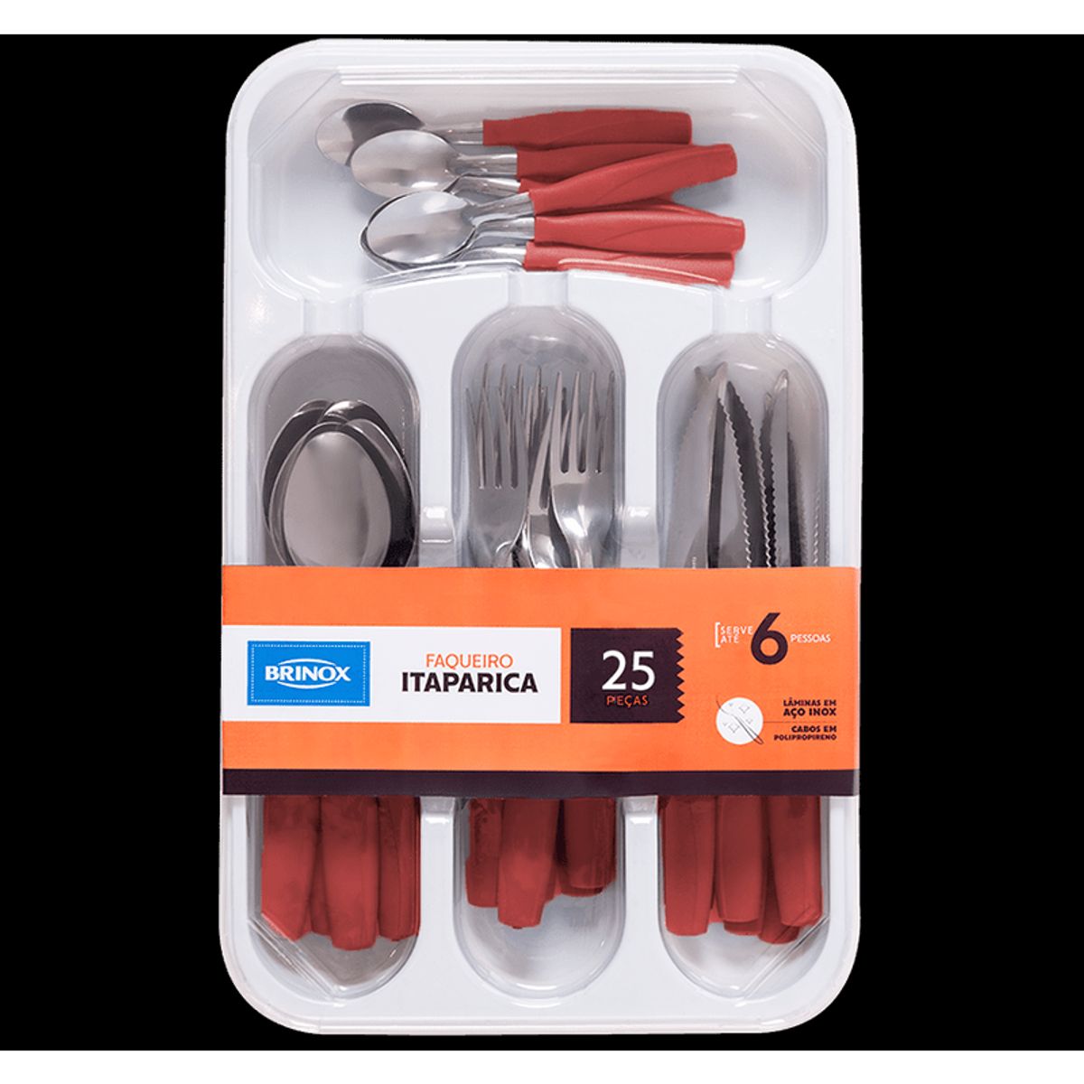 BRINOX - Juego de Cubiertos 25 Piezas Brinox Itaparica Rojo