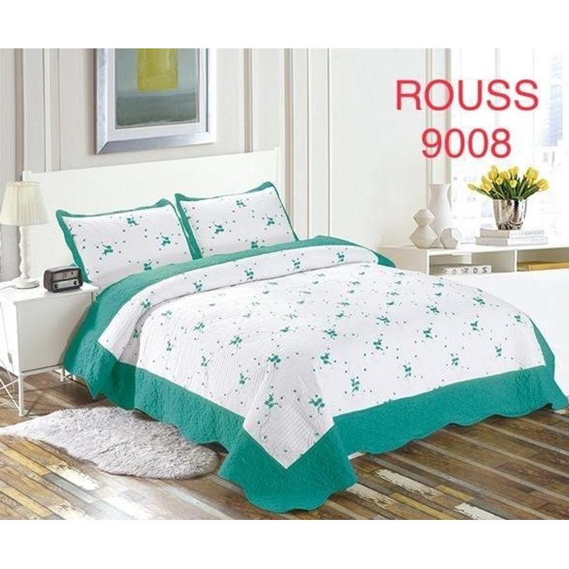 GENERICO - Cobertor Tipo Quilt de Verano Cubrecamas KING Bordado Turquesa
