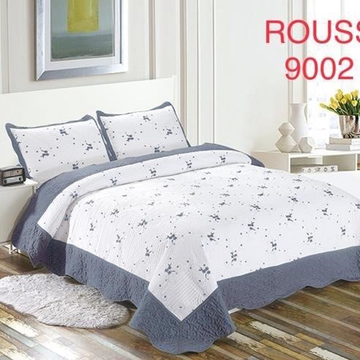 GENERICO - Cobertor Tipo Quilt de Verano Cubrecamas KING Bordado Gris