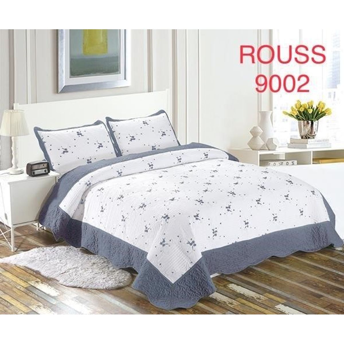 GENERICO - Cobertor Tipo Quilt de Verano Cubrecamas KING Bordado Gris