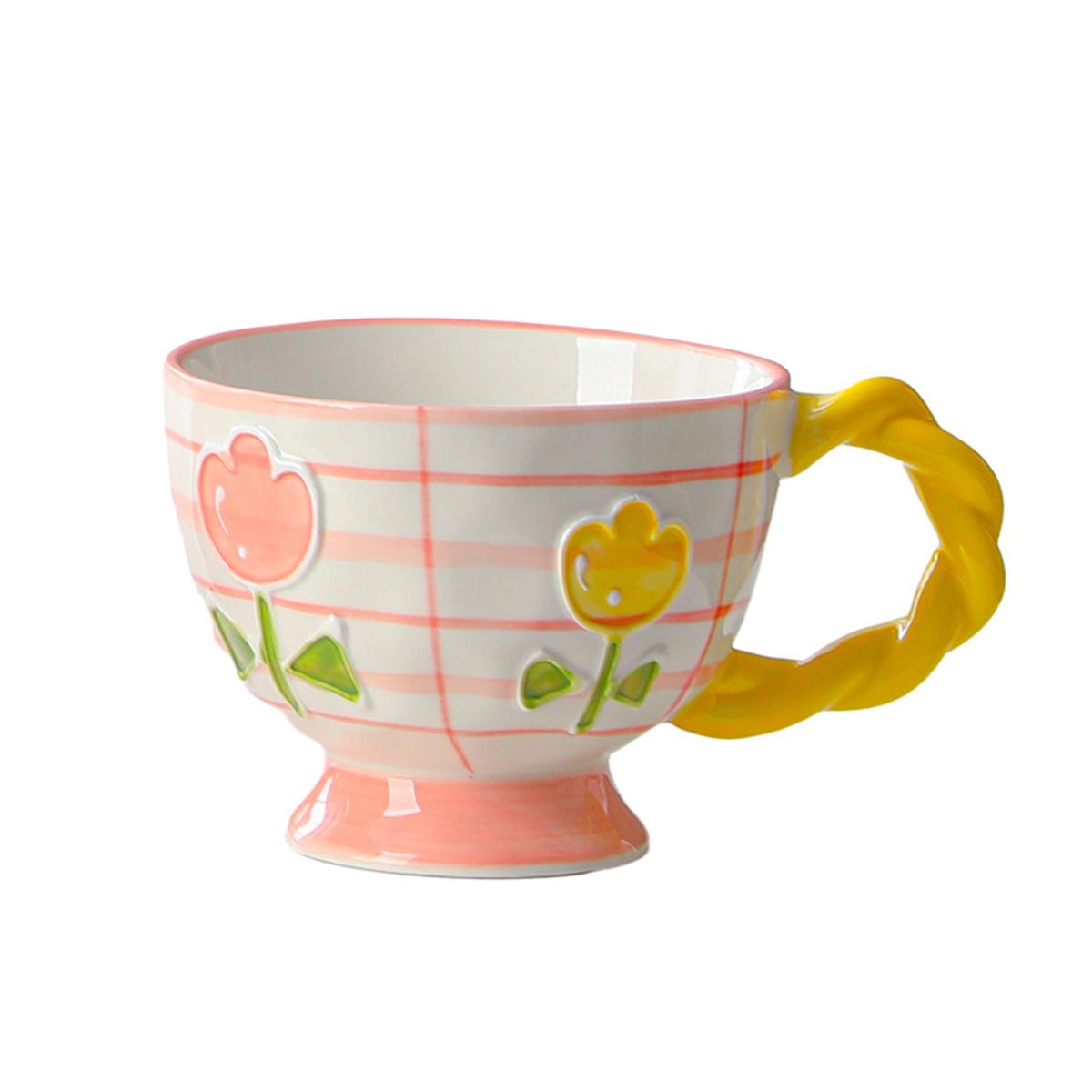 GENERICO - Taza Mug De Cerámica Diseño Vintage Amarillo Trenzada 400ml