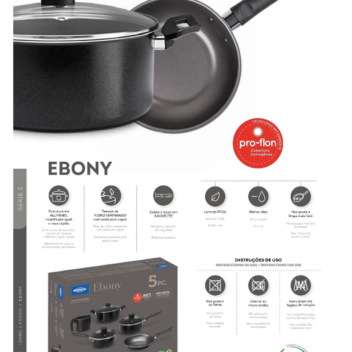 BRINOX - Sartén Aluminio Brinox Negro Ebony 24 cm 14 l