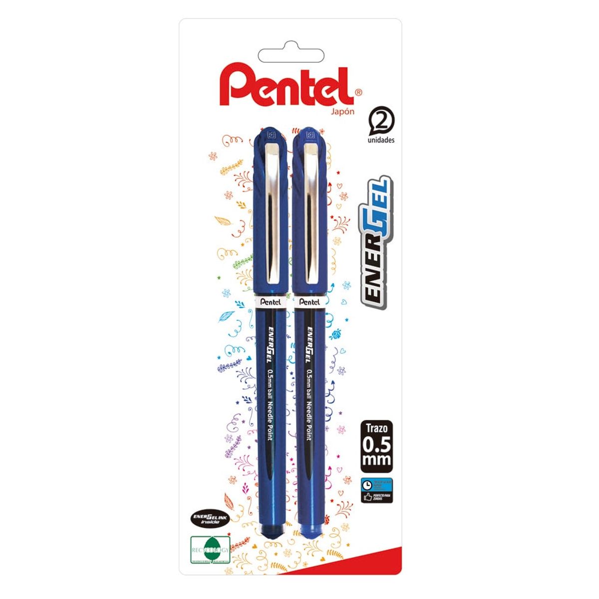 PENTEL - Set 2 Lápices EnergGel Tradicional Azul-negro 05mm Pentel