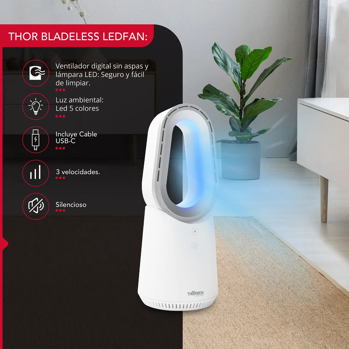 THORBEN - Ventilador sin aspas Thor Bladeless Ledfan