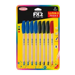 ARTEL - Set 8 Bolígrafos Fx2 07mm azul rojo negro