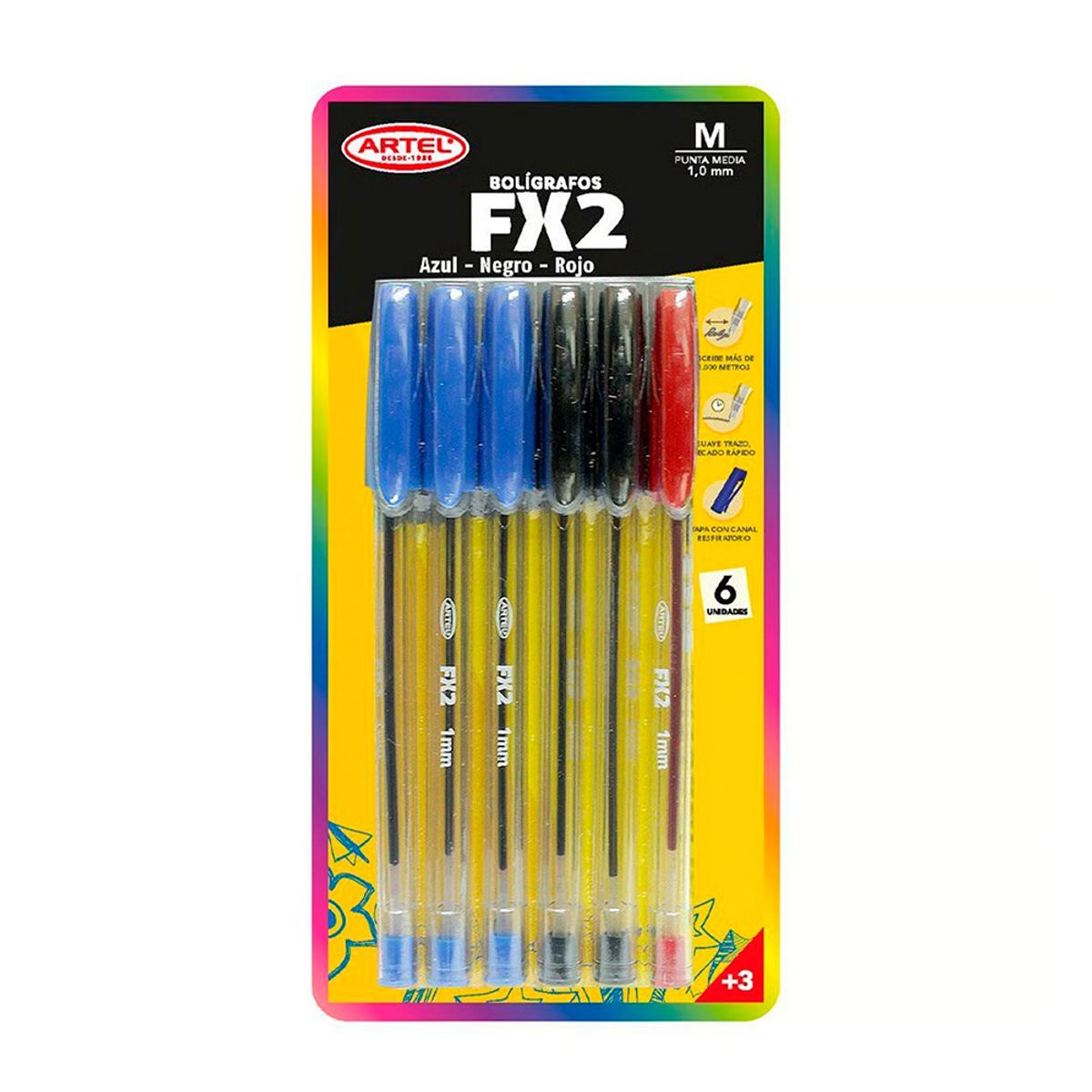 ARTEL - Set 6 Bolígrafos Fx2 10mm azul rojo negro Artel