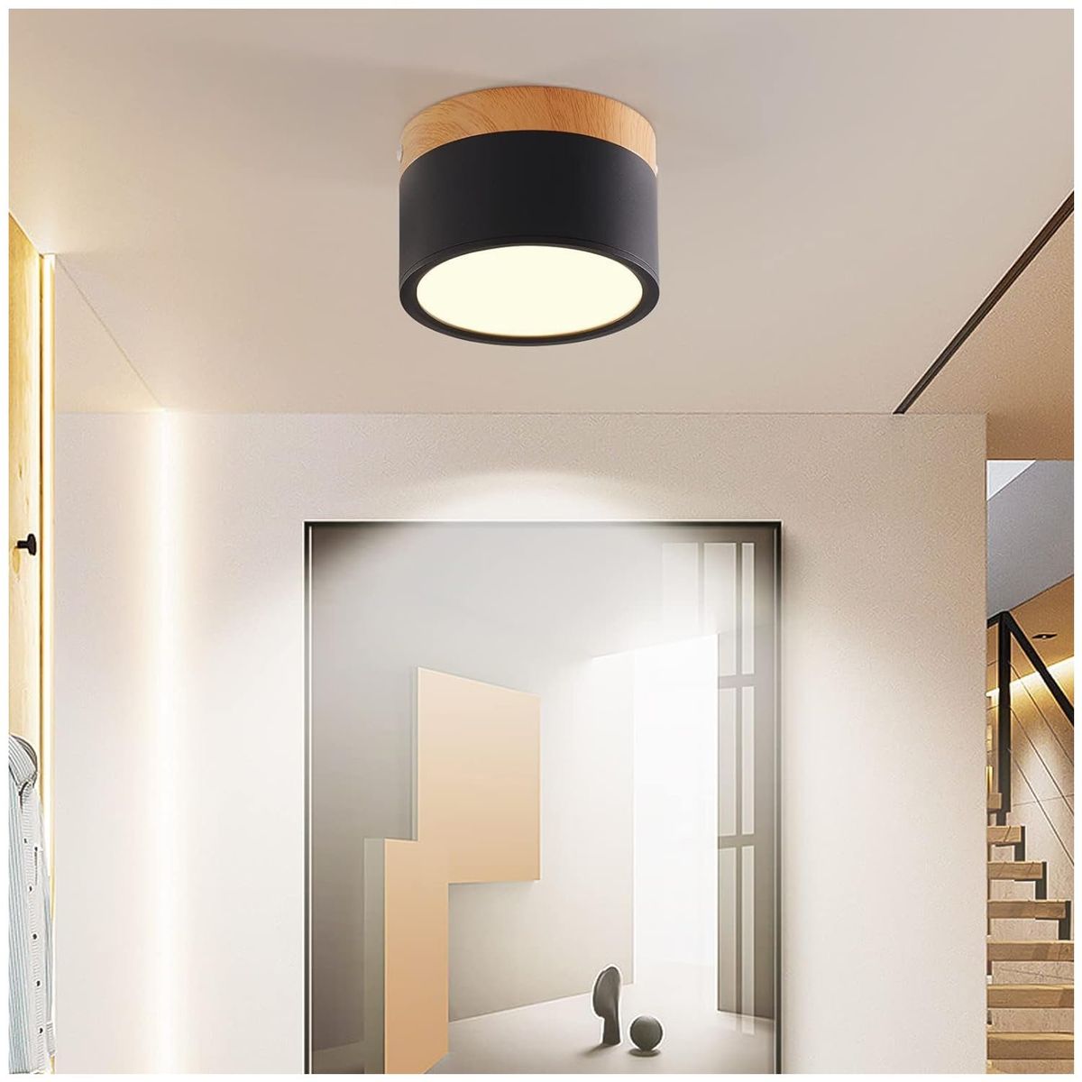 HB LEDS - Panel LED Deco Sobrepuesto Madera 7W Negro Cálido