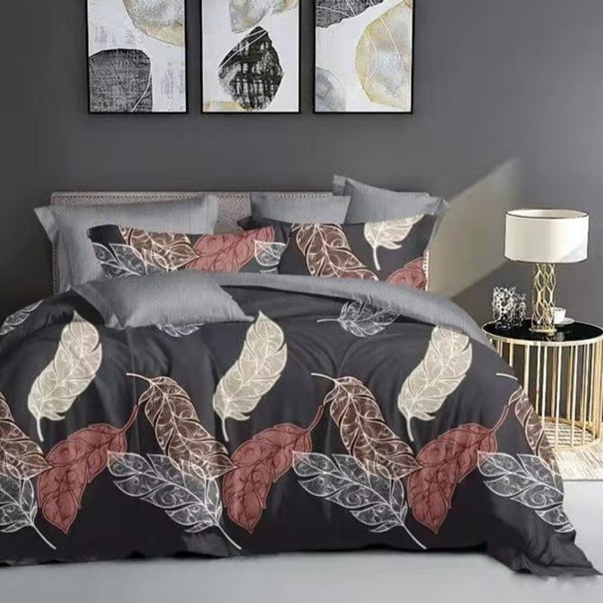 GENERICO - CUBRECAMA QUILT DE VERANO KING DISEÑO GRIS PLUMAS TF