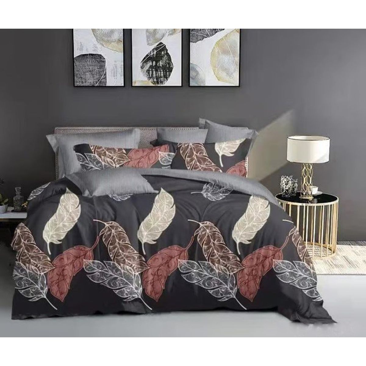 GENERICO - CUBRECAMA QUILT DE VERANO KING DISEÑO GRIS PLUMAS TF