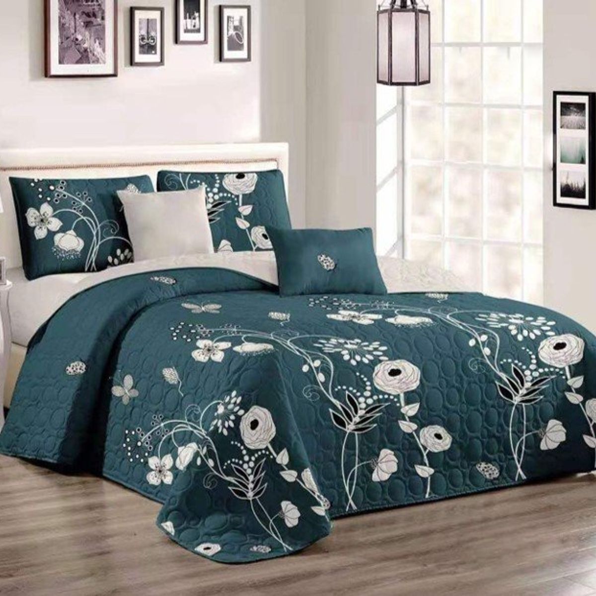 GENERICO - CUBRECAMA QUILT DE VERANO KING DISEÑO VERDE FLORES TF