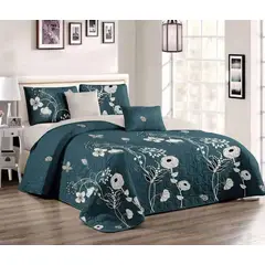 GENERICO - CUBRECAMA QUILT DE VERANO KING DISEÑO VERDE FLORES TF