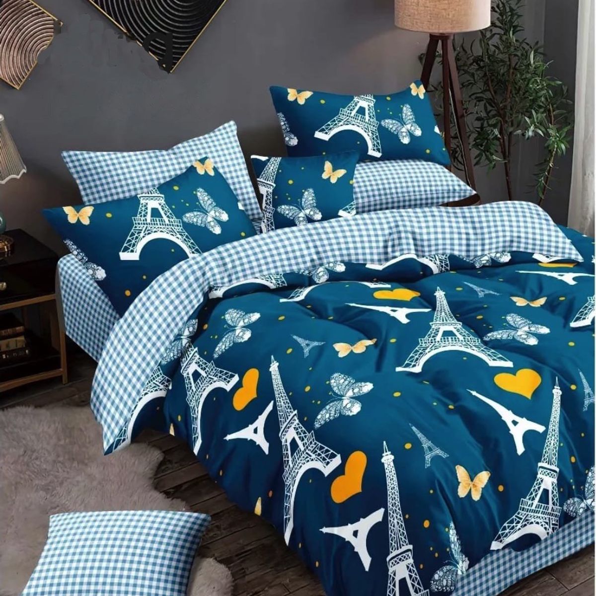 GENERICO - CUBRECAMA QUILT DE VERANO KING DISEÑO AZUL TORRE EIFFEL TF