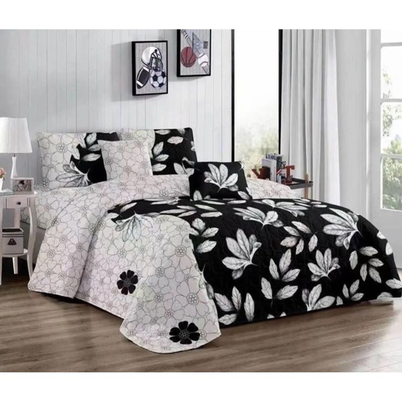 GENERICO - CUBRECAMA QUILT DE VERANO KING DISEÑO DUOCOLOR HOJAS TF