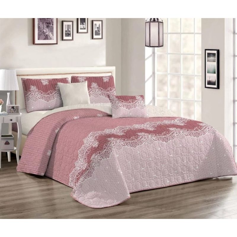GENERICO - CUBRECAMA QUILT DE VERANO KING DISEÑO CLASICO ROSA TF