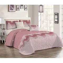 GENERICO - CUBRECAMA QUILT DE VERANO KING DISEÑO CLASICO ROSA TF