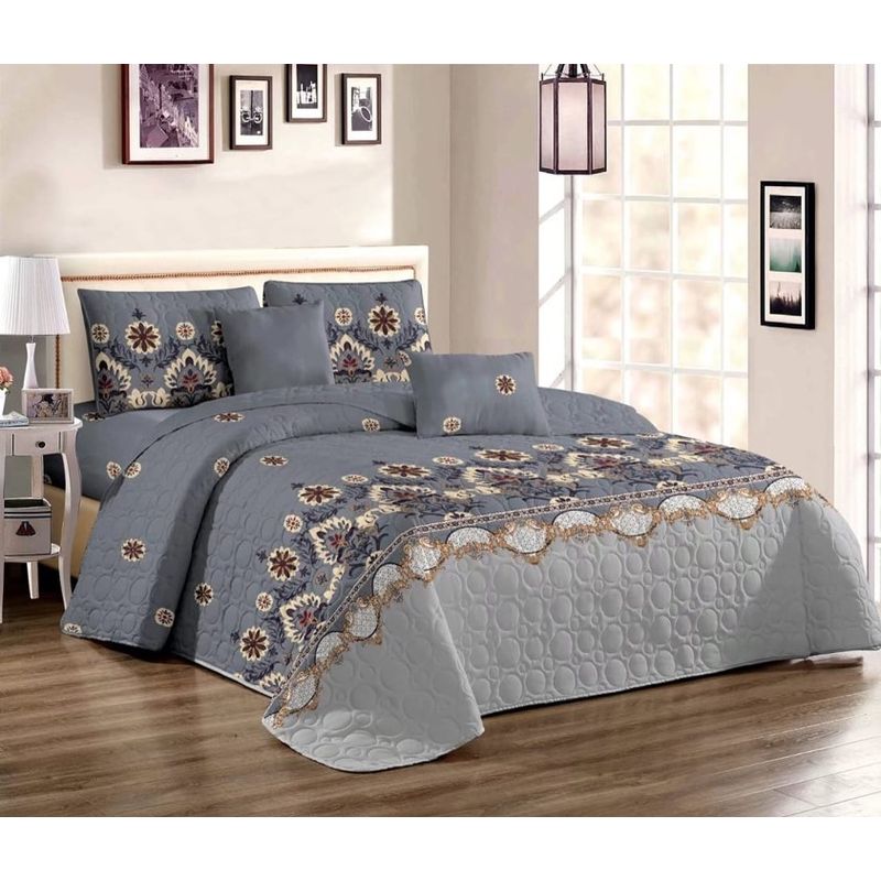 GENERICO - CUBRECAMA QUILT DE VERANO KING DISEÑO CLASICO GRIS FLORES TF