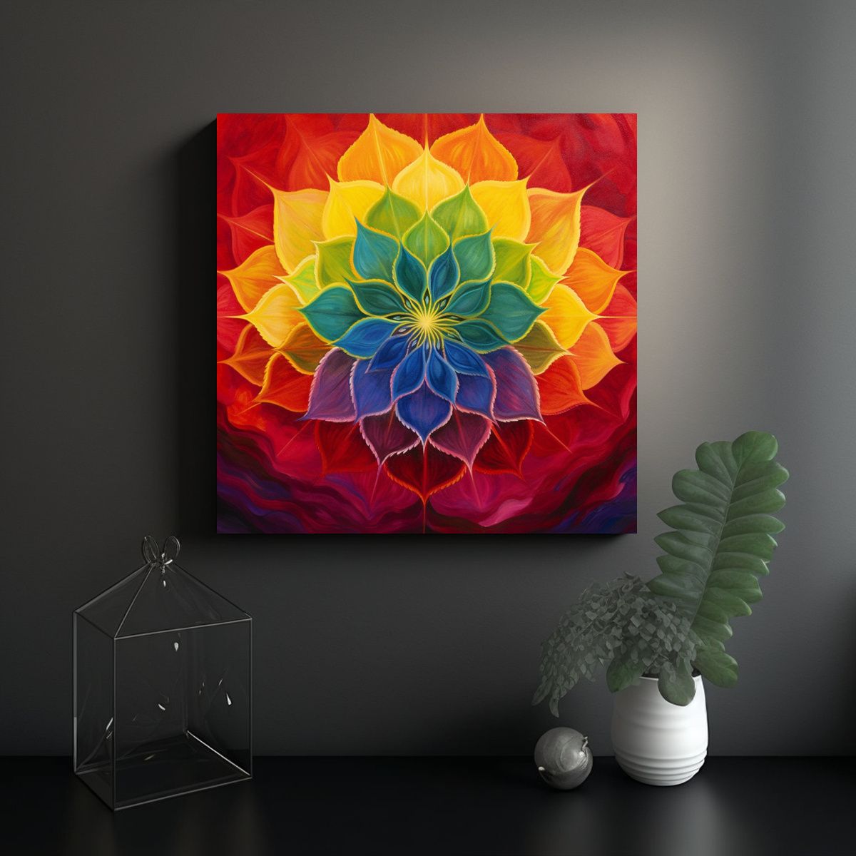 GENERICO - Cuadros Sala Chakra Colores Vibrantes, Lienzo 60x60 Cm