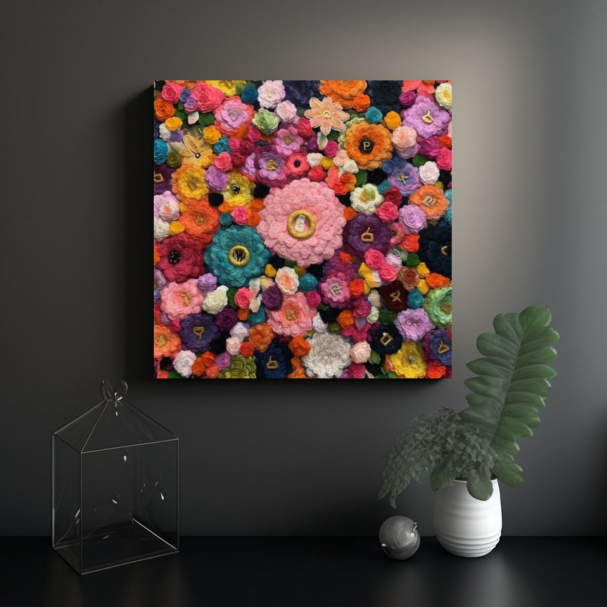GENERICO - Cuadro Acuarela Floral Estilo Hippie Para 80x80 Cm