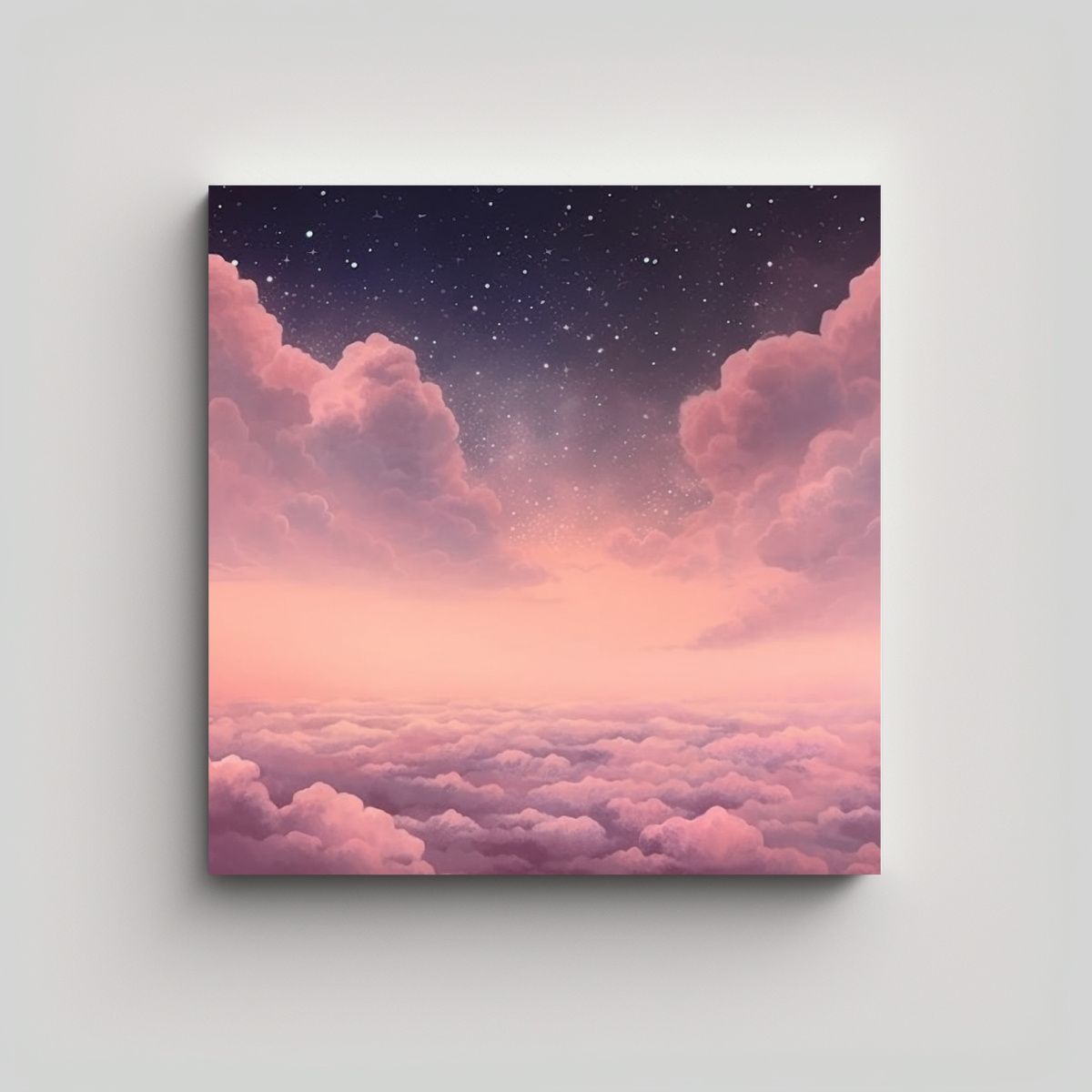 GENERICO - Cuadro Cuadro Cielo Rosado Nublado Con Estrellas 60x60 Cm