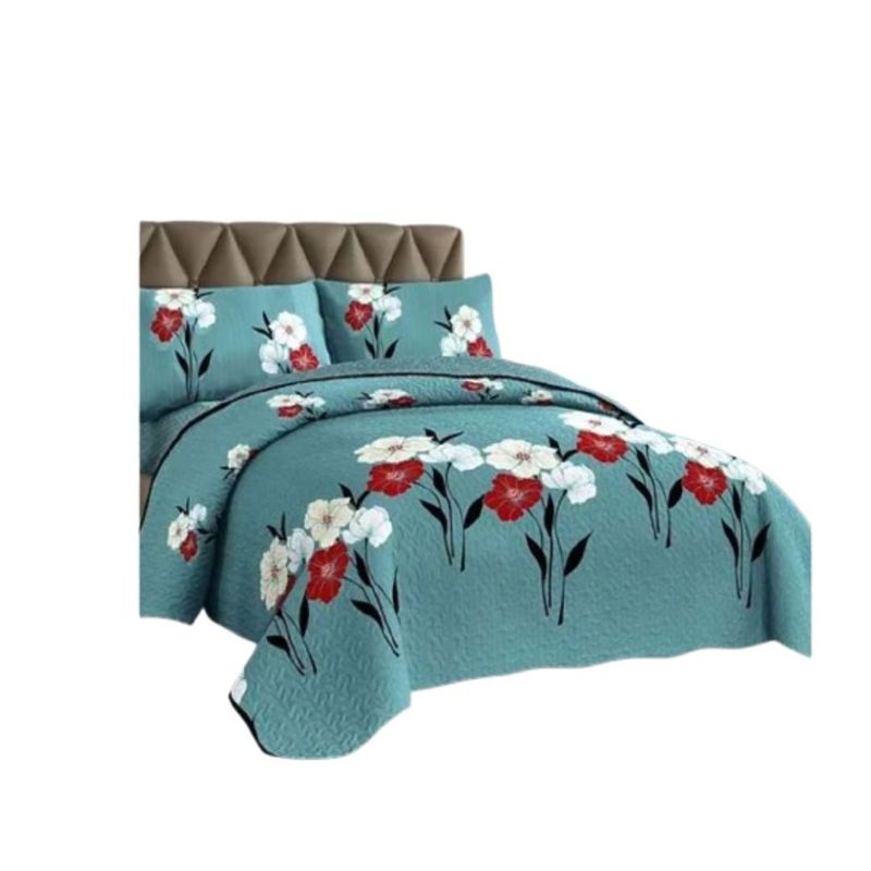 GENERICO - Cubrecama Quilt Verano 2 Plazas - Verde Rosas FHL1832