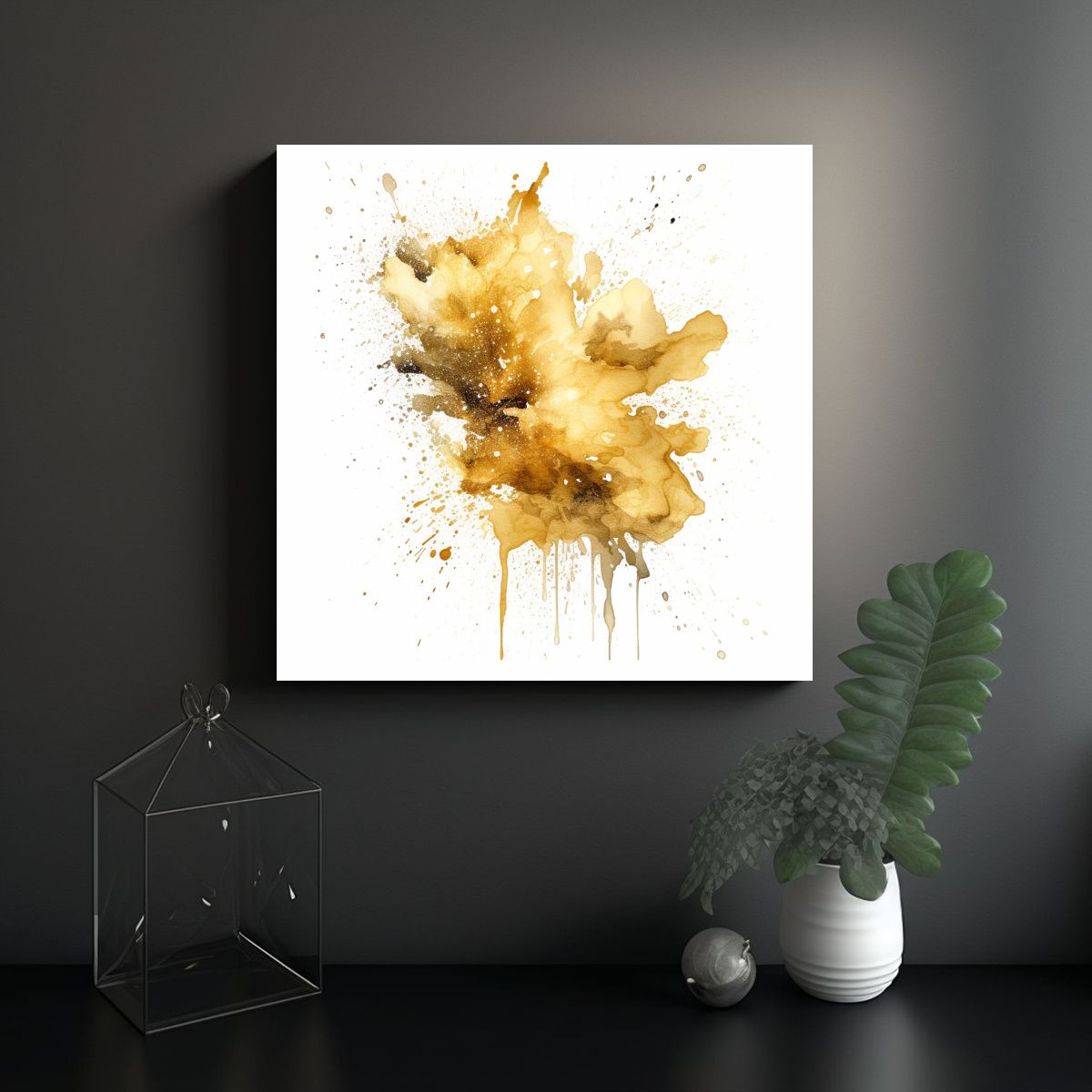 GENERICO - Cuadro Composición Impactante Corvuscorax Dorado 50x50 Cm