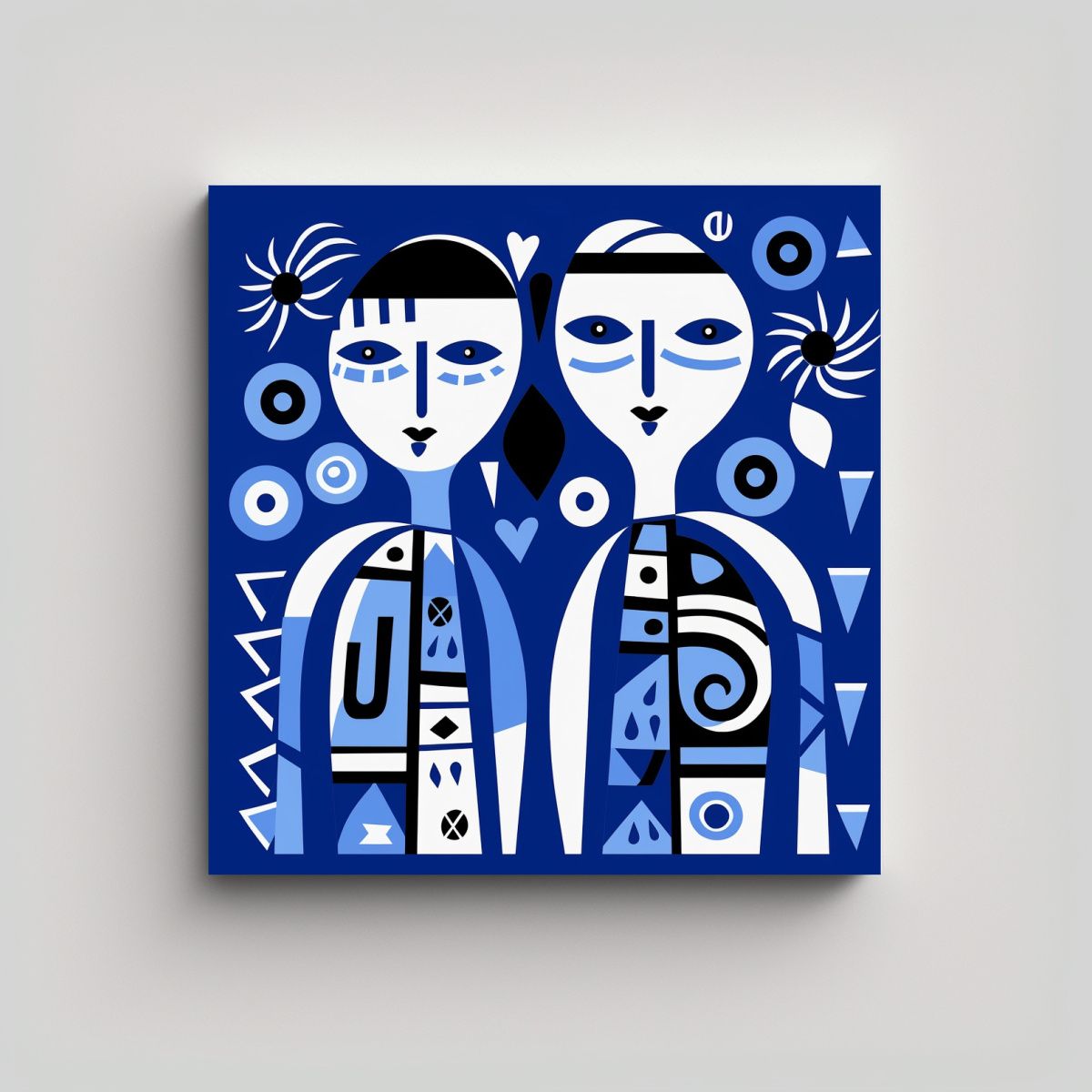 GENERICO - Pintura Minimalista Azul De Pareja Feliz En 90x90 Cm