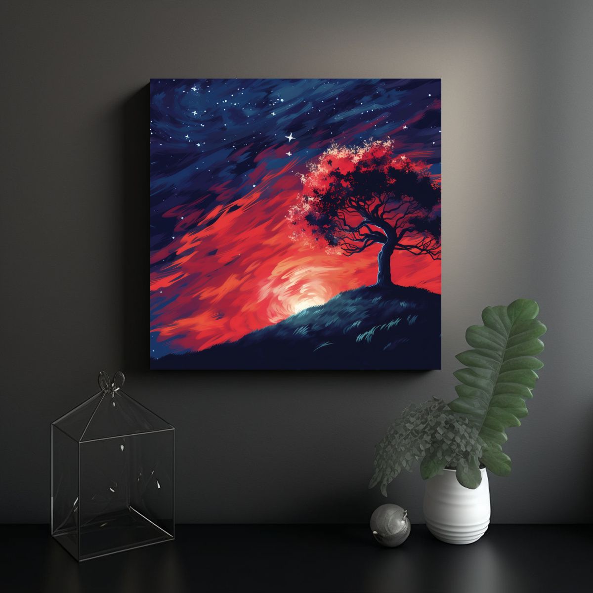 GENERICO - Cuadro De Un árbol Solitario En La Cima De Una 50x50 Cm