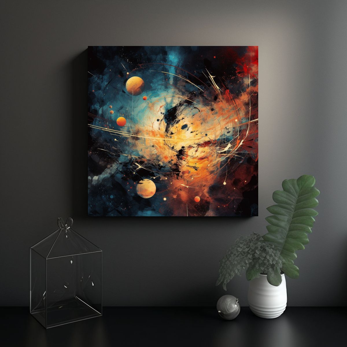 GENERICO - Cuadro Abstracto De Líneas Luminosas En El Lienzo 50x50 Cm